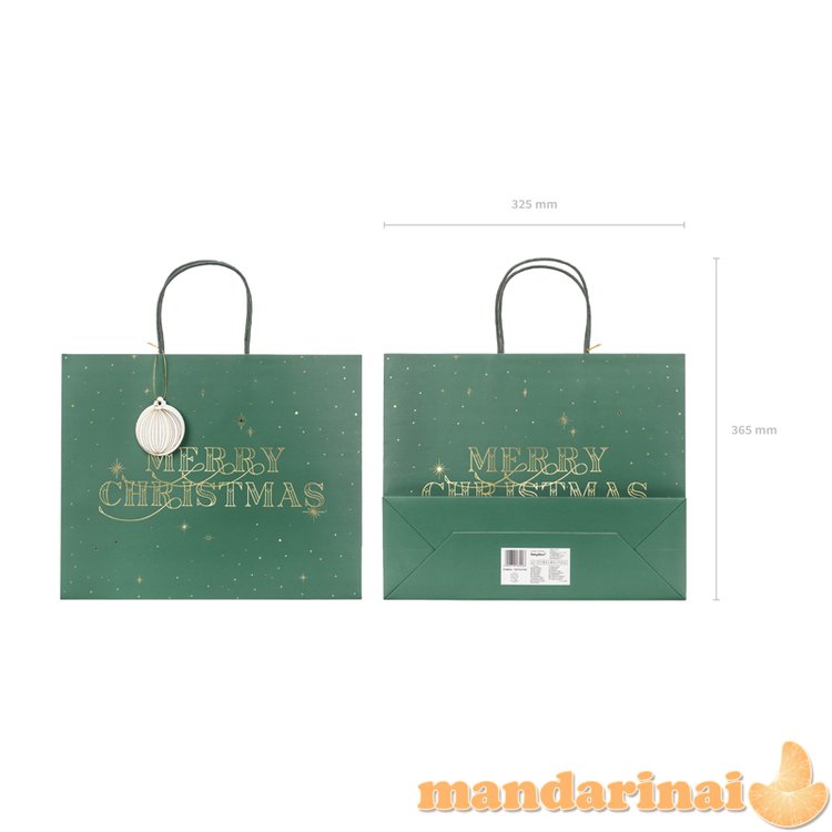 Gift bag Merry Christmas, bottle green, 32.5x26.5x11.5cm