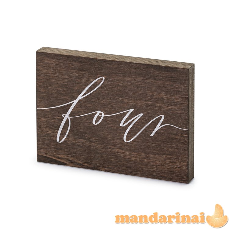 Wooden table number, Four , 2x18x12.5 cm