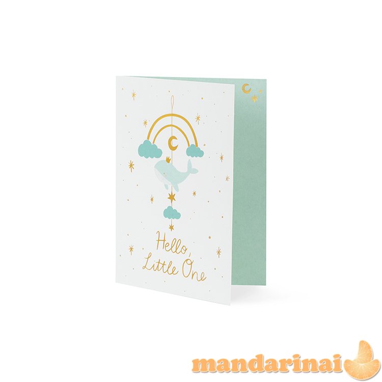 Card with hanging decoration Whale, light tiffany blue, 14x20 cm