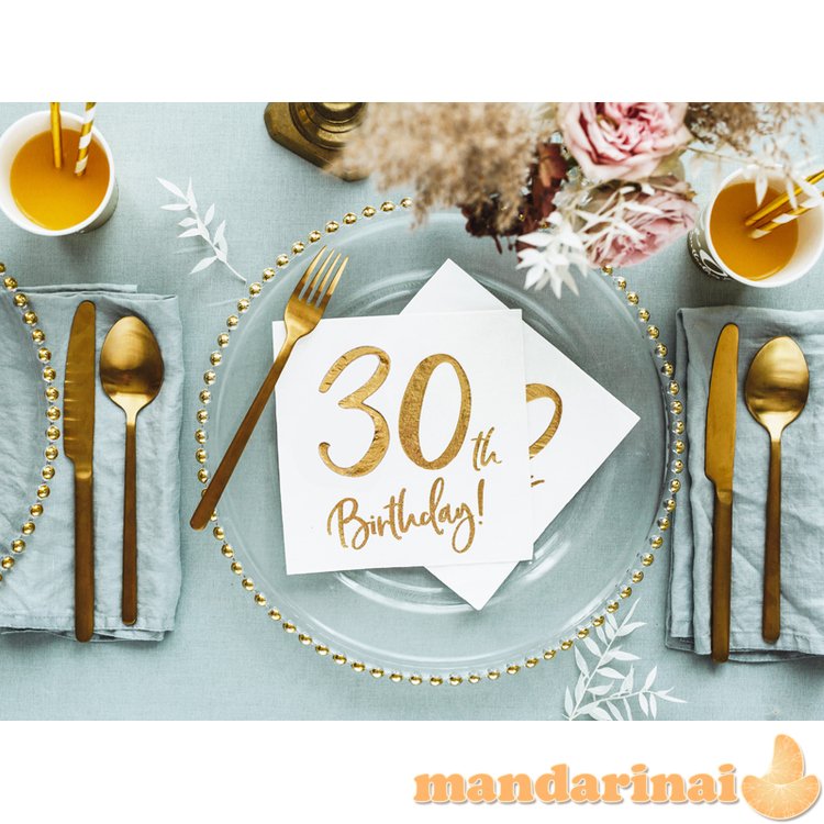 Napkins 30th Birthday, white, 33x33cm (1 pkt / 20 pc.)