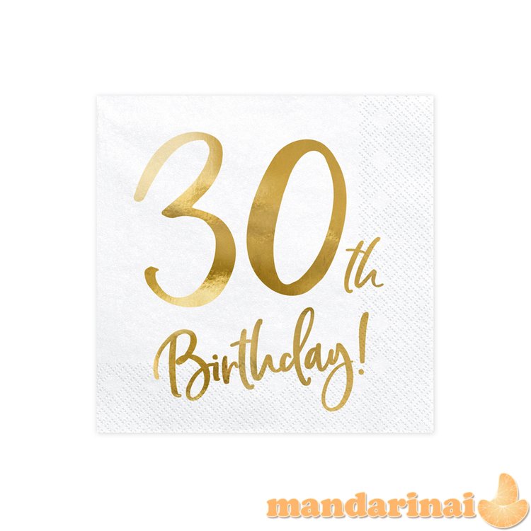 Napkins 30th Birthday, white, 33x33cm (1 pkt / 20 pc.)