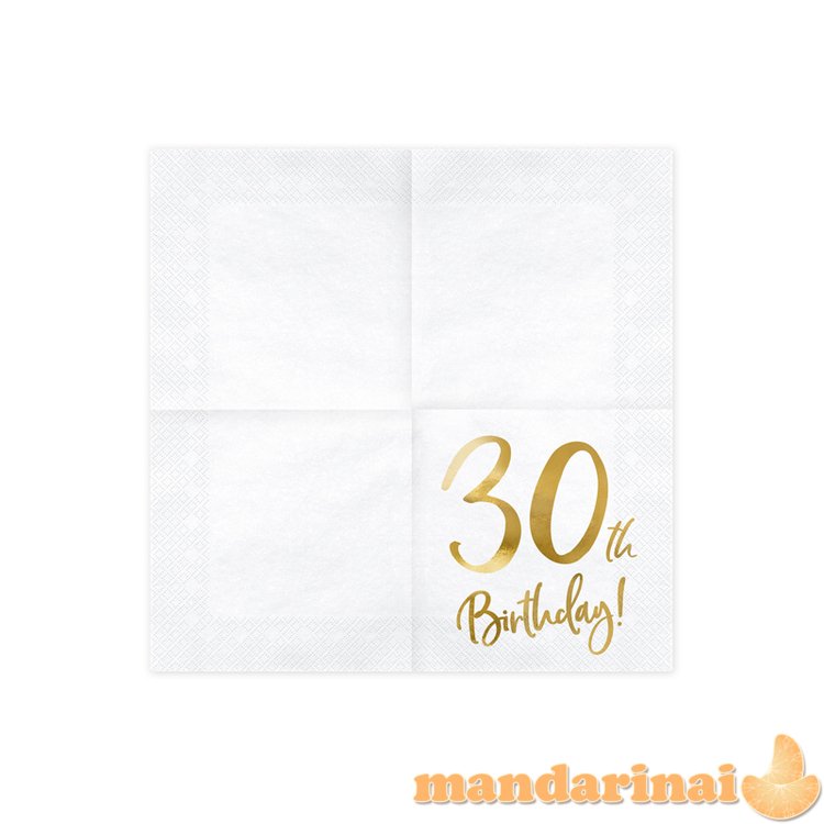 Napkins 30th Birthday, white, 33x33cm (1 pkt / 20 pc.)