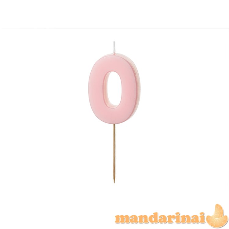 Birthday candle Number 0, light pink, 5.5 cm