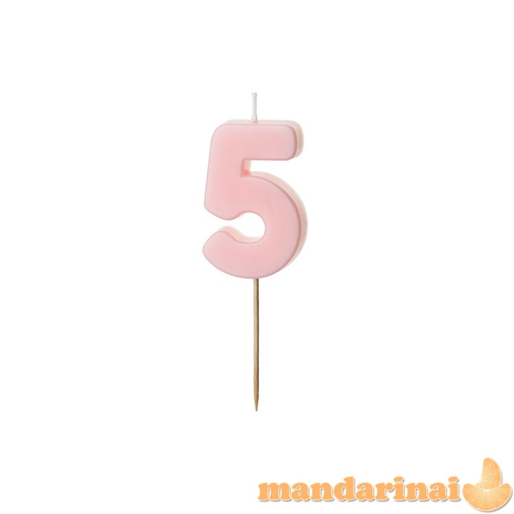 Birthday candle Number 5, light pink, 5.5 cm