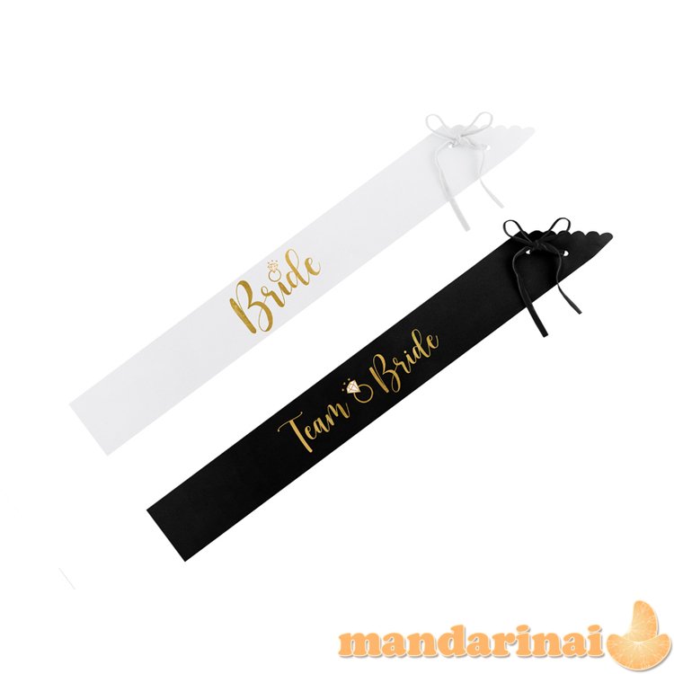 Bride to be and Bride sashes, black and white (1 pkt / 6 pc.)