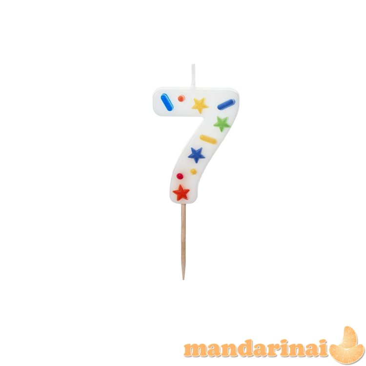 Birthday Candle Number 7 , white confetti, 5.5cm