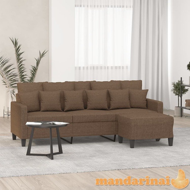 Trivietė sofa su pakoja, rudos spalvos, 180cm, audinys