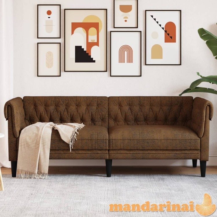 Trivietė chesterfield sofa, rudos spalvos, audinys