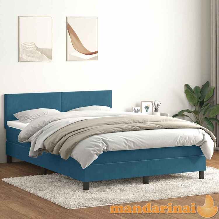 Box spring lova su čiužiniu tamsiai mėlyna 140x220 cm velvet