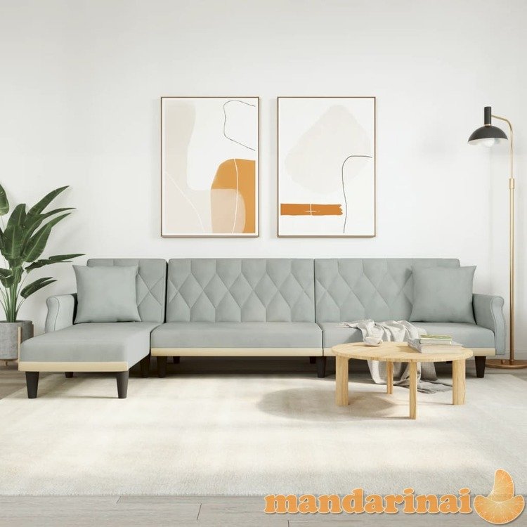 L formos sofa-lova, šviesiai pilka, 271x140x70cm, aksomas