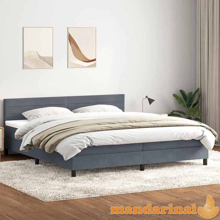 Box spring lova su čiužiniu tamsiai pilka 200x220 cm aksomas