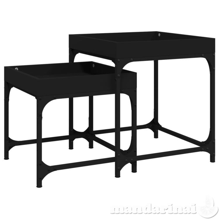 Šoniniai staliukai, 2vnt., juodos spalvos, apdirbta mediena