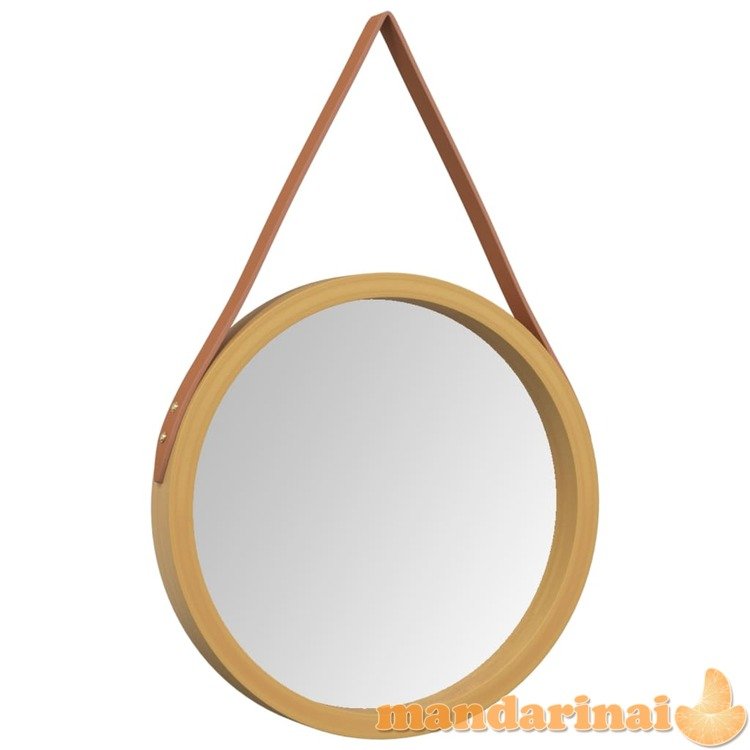 Sieninis veidrodis su dirželiu, auksinis, 35cm skersmens