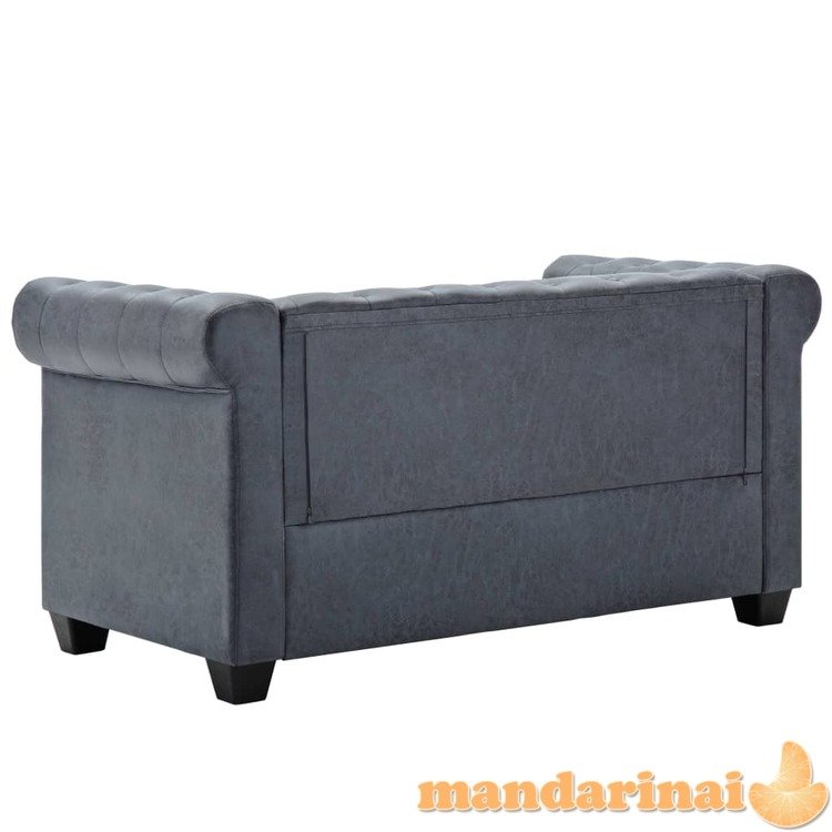 Dvivietė chesterfield sofa, pilka, dirbtinė zomšos oda