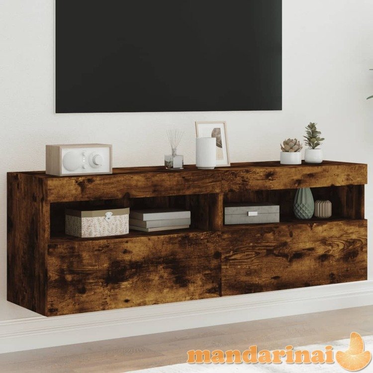 Sieninės tv spintelės su led, 2vnt., dūminės ąžuolo, 60x30x40cm