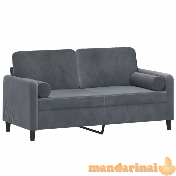 Dvivietė sofa su pagalvėlėmis, tamsiai pilka, 140cm, aksomas