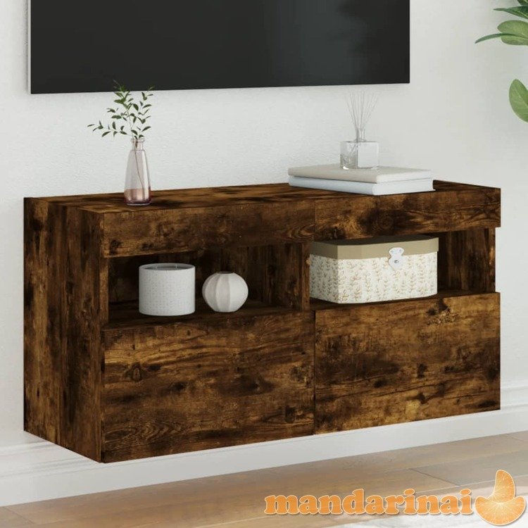 Sieninė tv spintelė su led lemputėmis, dūminė, 80x30x40cm