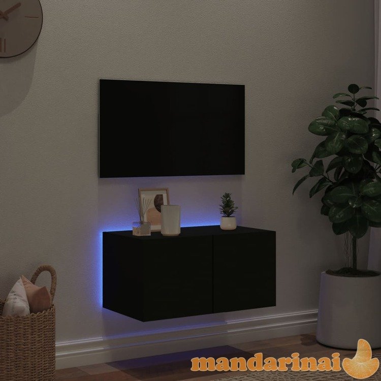 Sieninė tv spintelė su led lemputėmis, juoda, 60x35x31cm