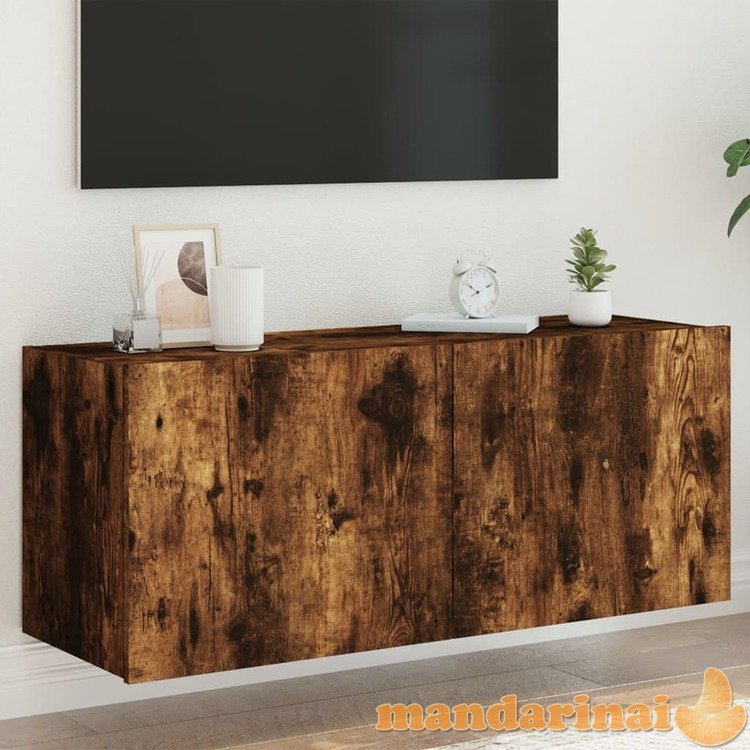 Sieninė tv spintelė su led lemputėmis, dūminė, 100x35x41cm