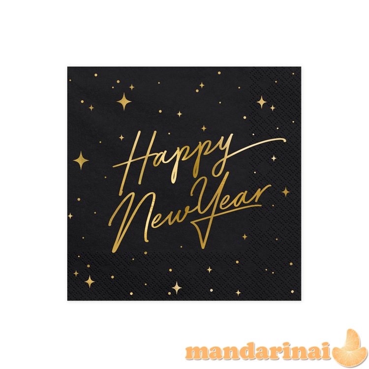 Napkins Happy New Year, black, 33x33cm (1 pkt / 20 pc.)