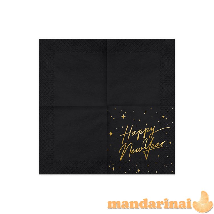 Napkins Happy New Year, black, 33x33cm (1 pkt / 20 pc.)