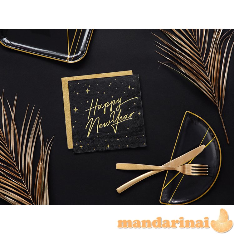 Napkins Happy New Year, black, 33x33cm (1 pkt / 20 pc.)