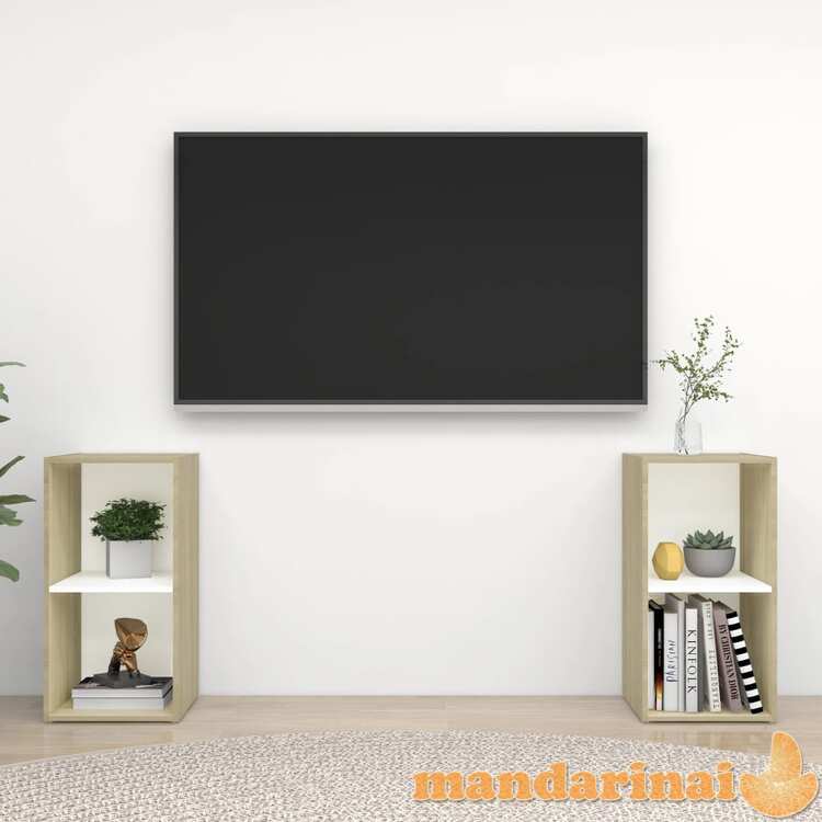 Tv spintelės, 2vnt., baltos/ąžuolo, 72x35x36,5cm, mdp