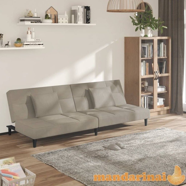 Dvivietė sofa-lova su dvejomis pagalvėmis, pilka, aksomas