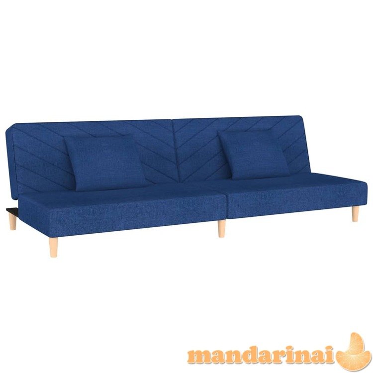 Dvivietė sofa-lova su dvejomis pagalvėmis, mėlyna, audinys