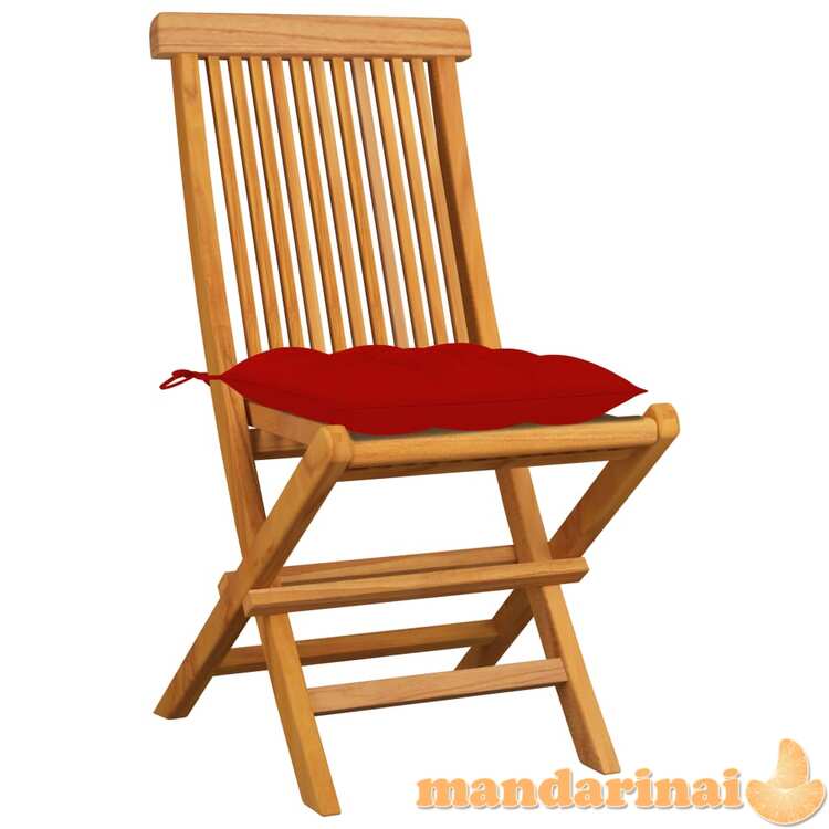 Sodo kėdės su raudonomis pagalvėlėmis, 4vnt., tikmedžio masyvas