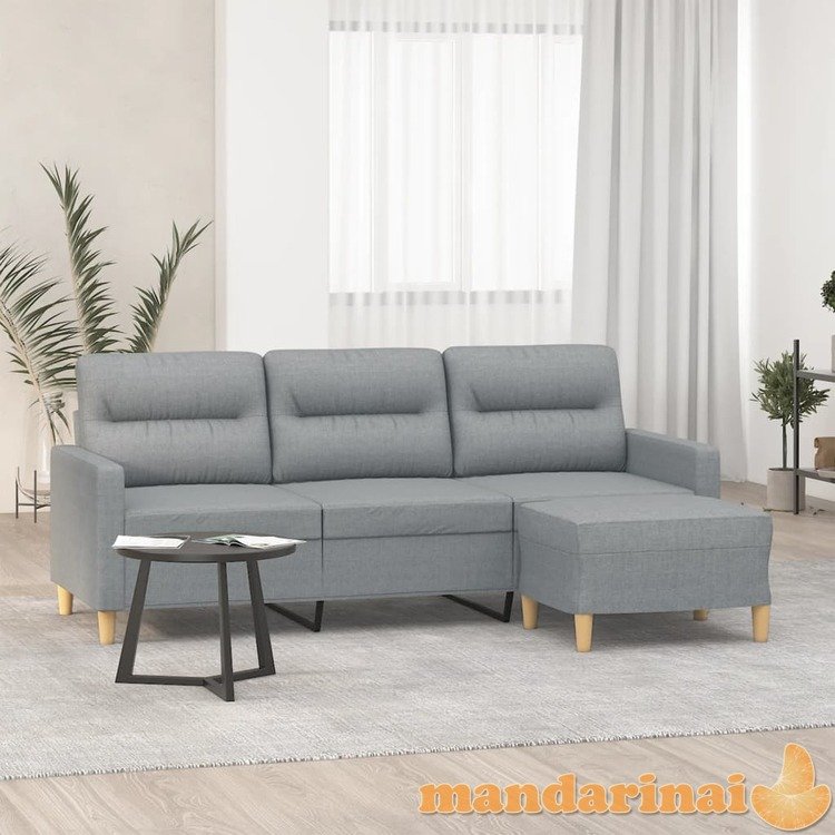 Trivietė sofa su pakoja, šviesiai pilka, 180cm, audinys