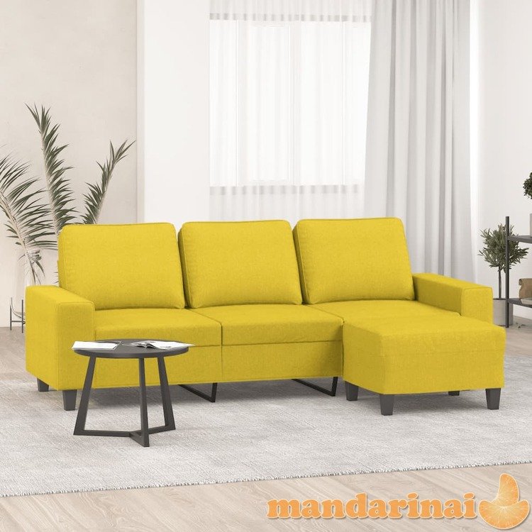 Trivietė sofa su pakoja, šviesiai geltona, 180cm, audinys