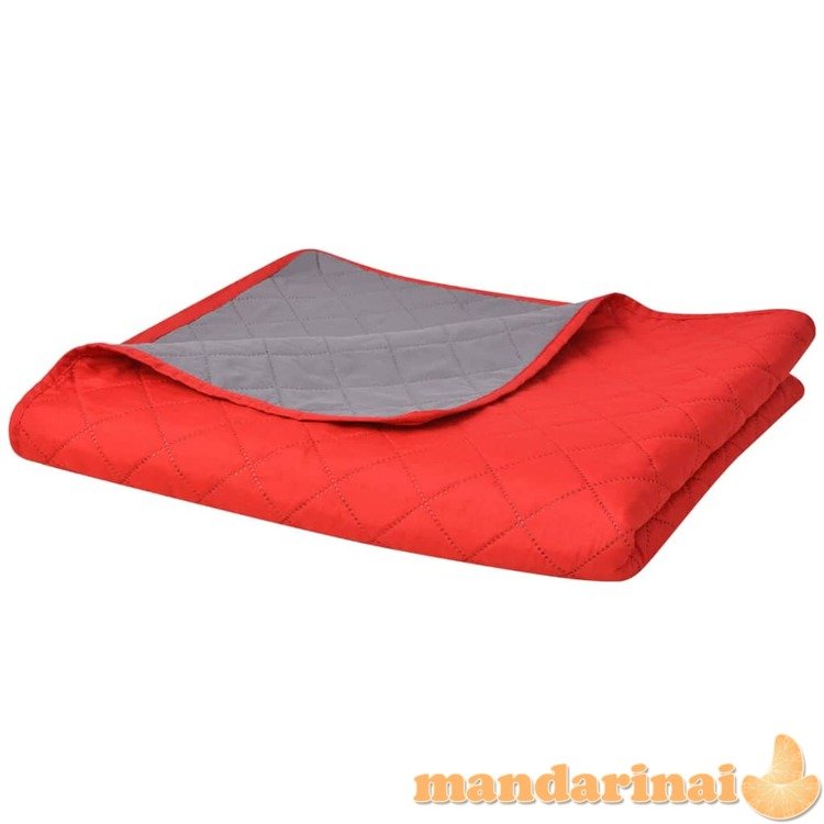 131556  double-sided quilted bedspread red and grey 220x240 cm