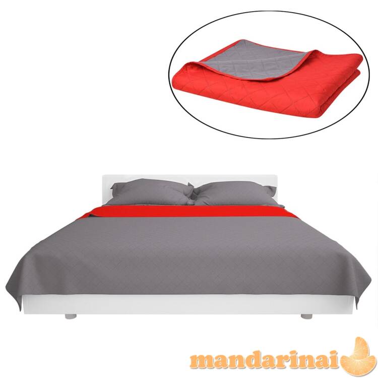 131556  double-sided quilted bedspread red and grey 220x240 cm