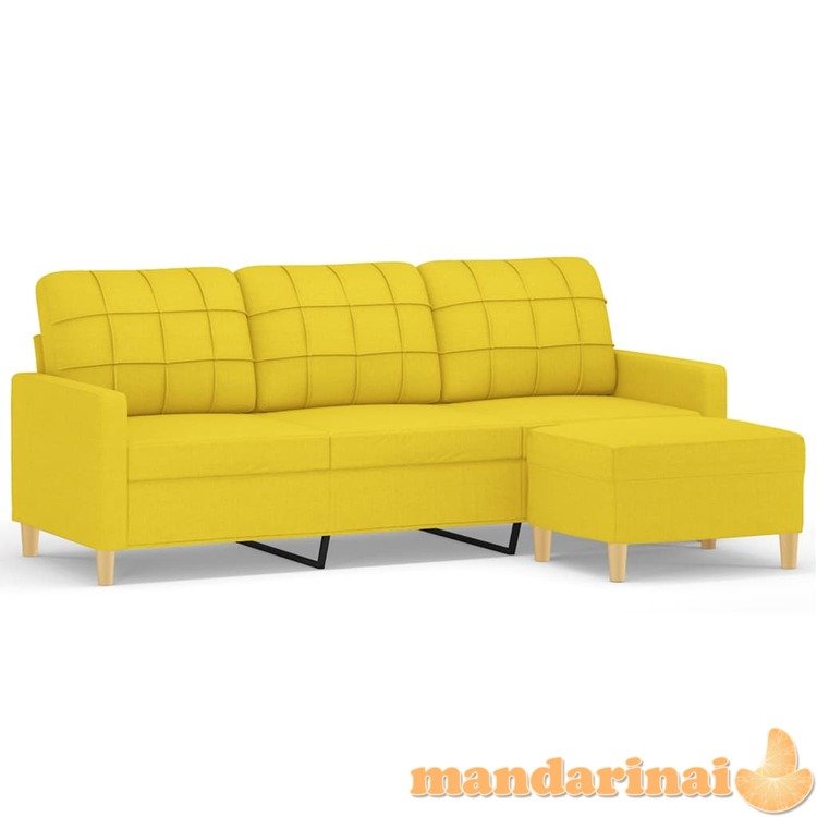 Trivietė sofa su pakoja, šviesiai geltona, 180cm, audinys