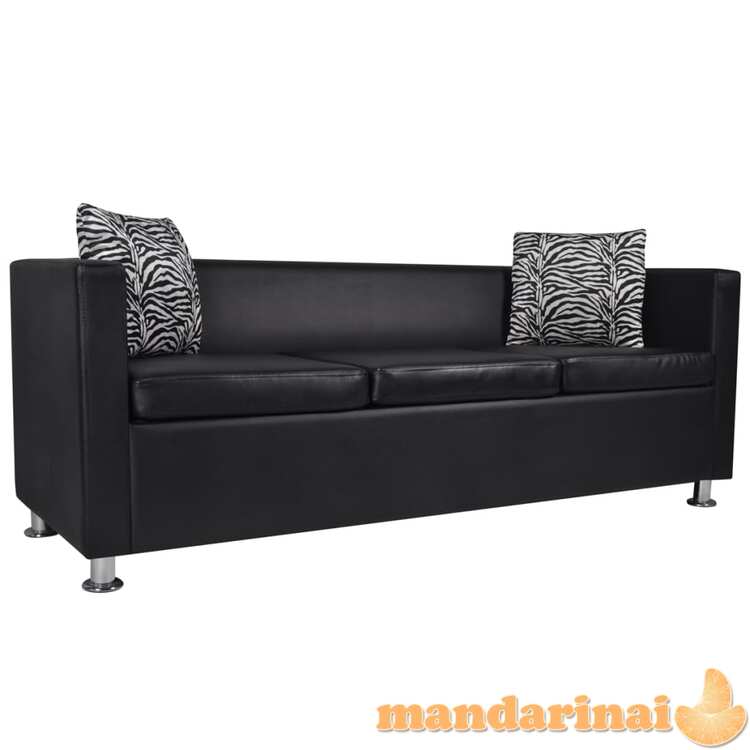 Sofa, trivietė, dirbtinė oda, juoda