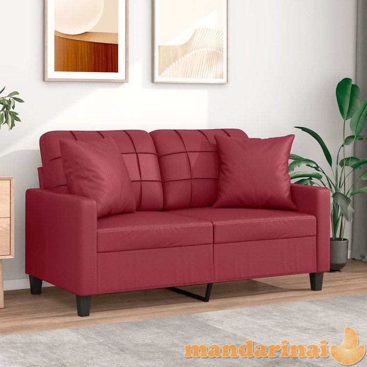 Dvivietė sofa su pagalvėlėmis, vyno, 120cm, dirbtinė oda