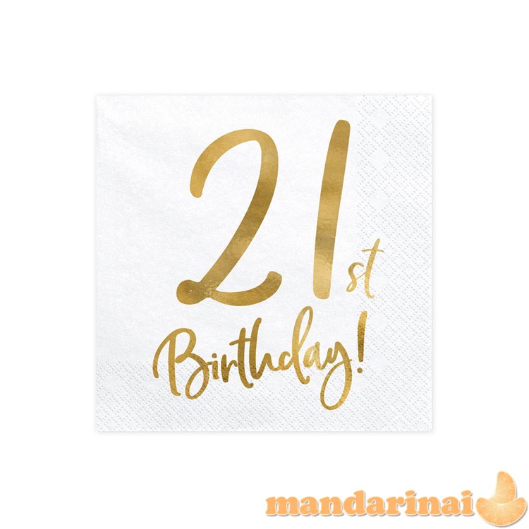 Napkins 21st Birthday, white, 33x33cm (1 pkt / 20 pc.)