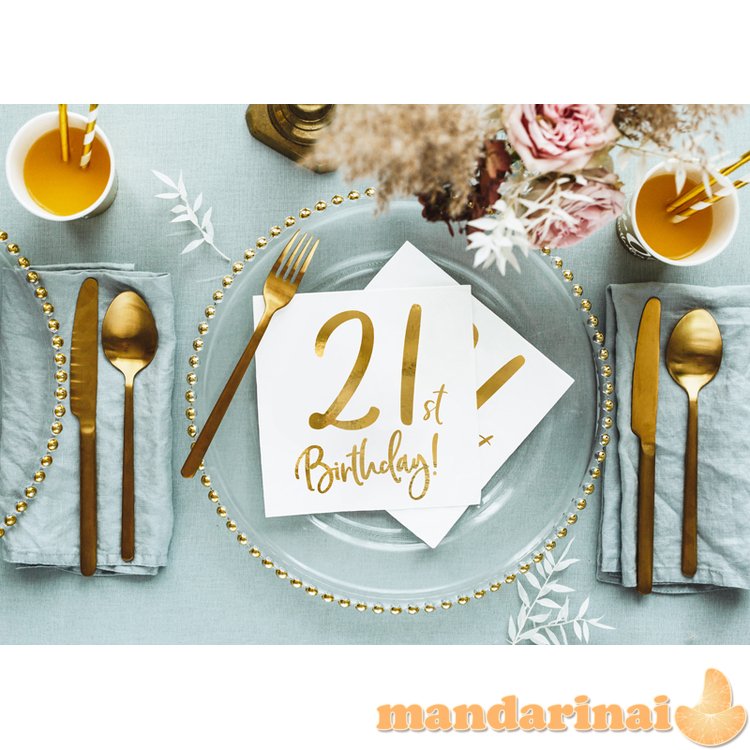 Napkins 21st Birthday, white, 33x33cm (1 pkt / 20 pc.)