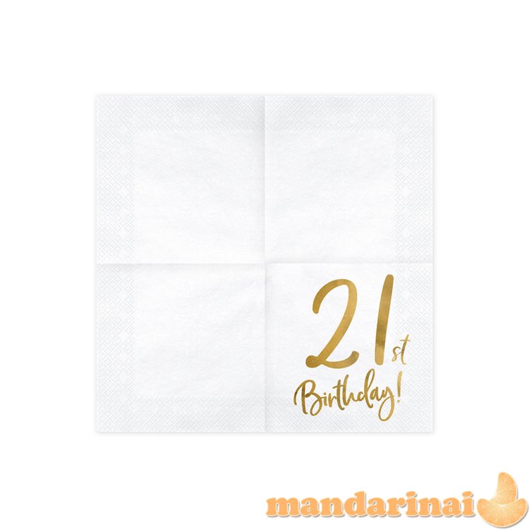 Napkins 21st Birthday, white, 33x33cm (1 pkt / 20 pc.)