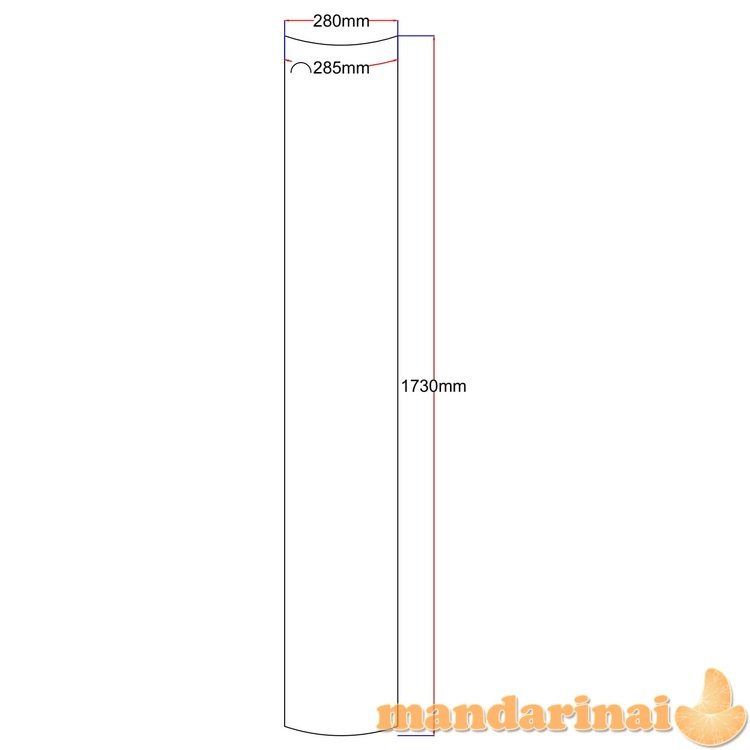 Dušo kabinos šoninis stiklas lenktas 280x1730 (lenkta dalis 285 mm) skaidrus 4.11.