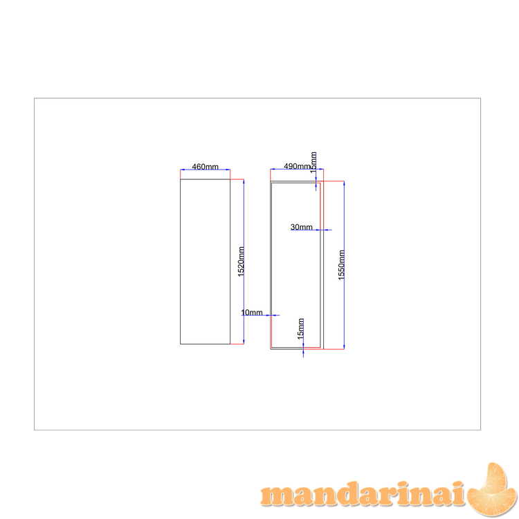 Dušo kabinos šoninis stiklas tiesus 460x1520 juodas, stiklas rėme (stiklas 475x1535 mm)