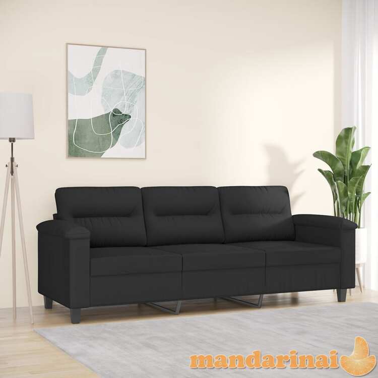 Trivietė sofa, juodos spalvos, 180cm, mikropluošto audinys