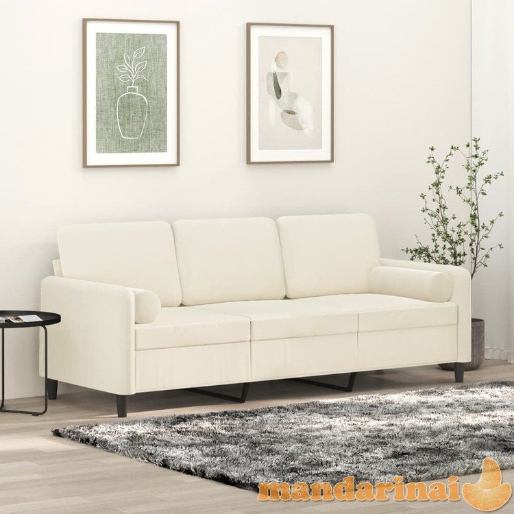 Trivietė sofa su pagalvėlėmis, kreminės spalvos, 180cm, aksomas