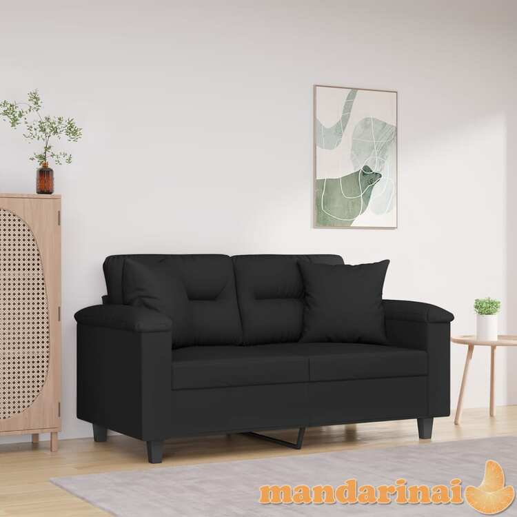 Dvivietė sofa su pagalvėmis, juoda, 120cm, mikropluošto audinys