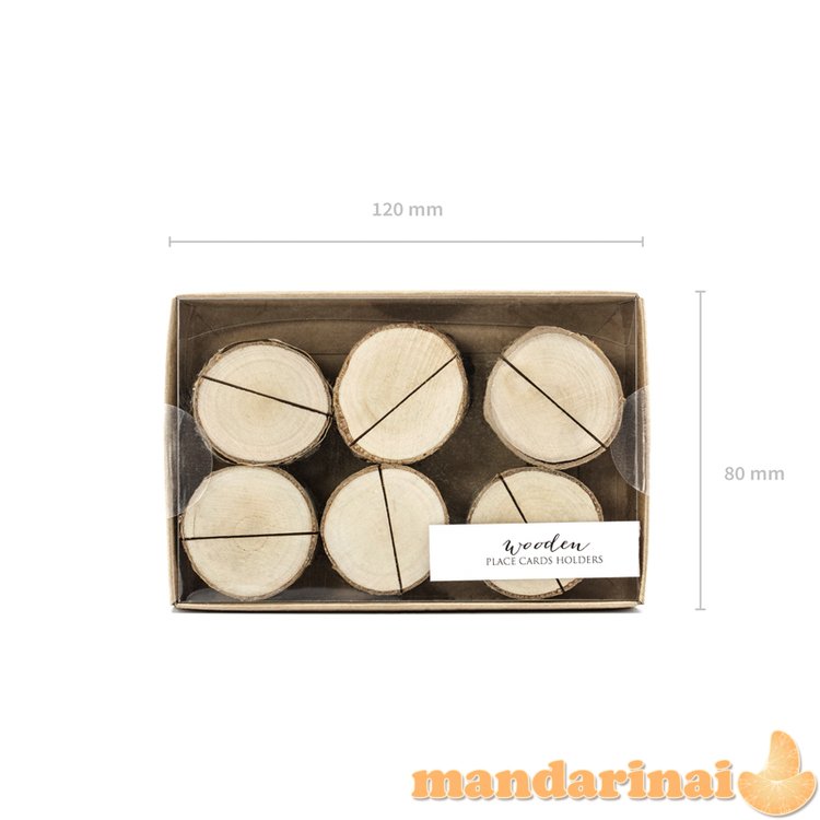 Wooden place cards holders, diameter 3-4cm (1 pkt / 6 pc.)