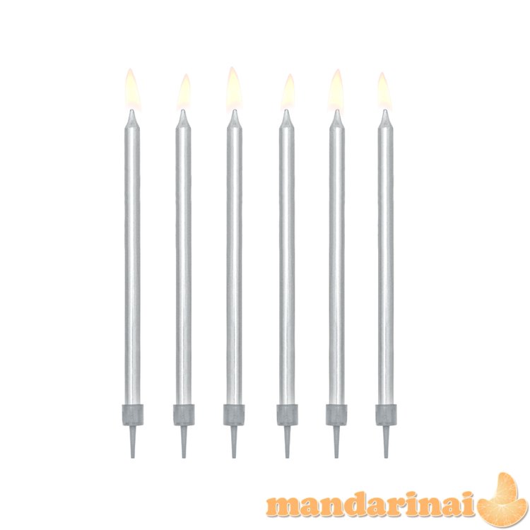 Birthday candles, plain, silver, 12.5cm (1 pkt / 12 pc.)