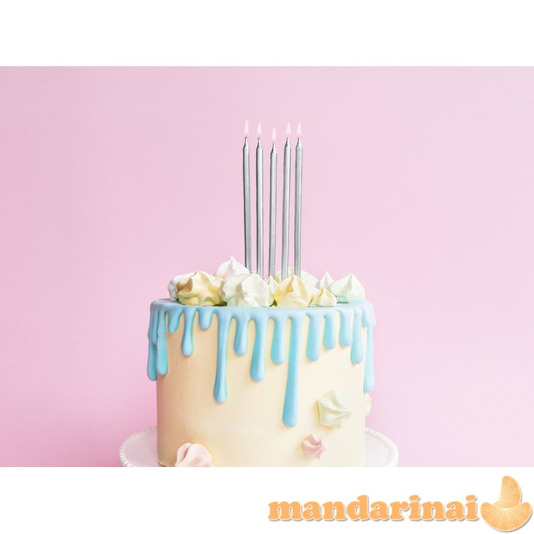 Birthday candles, plain, silver, 12.5cm (1 pkt / 12 pc.)