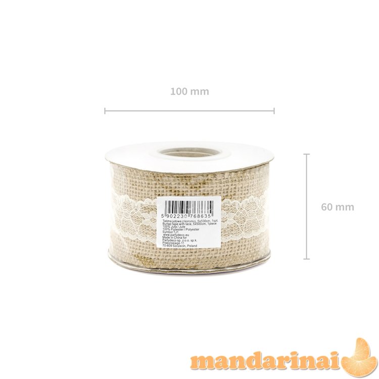 Jute tape with lace, 5x500cm