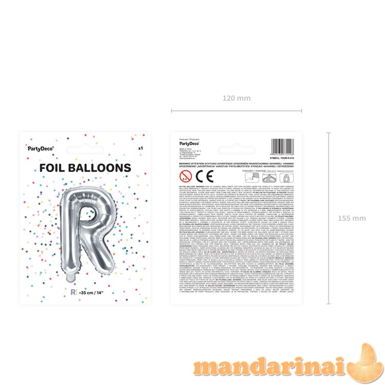 Foil Balloon Letter R , 35cm, silver